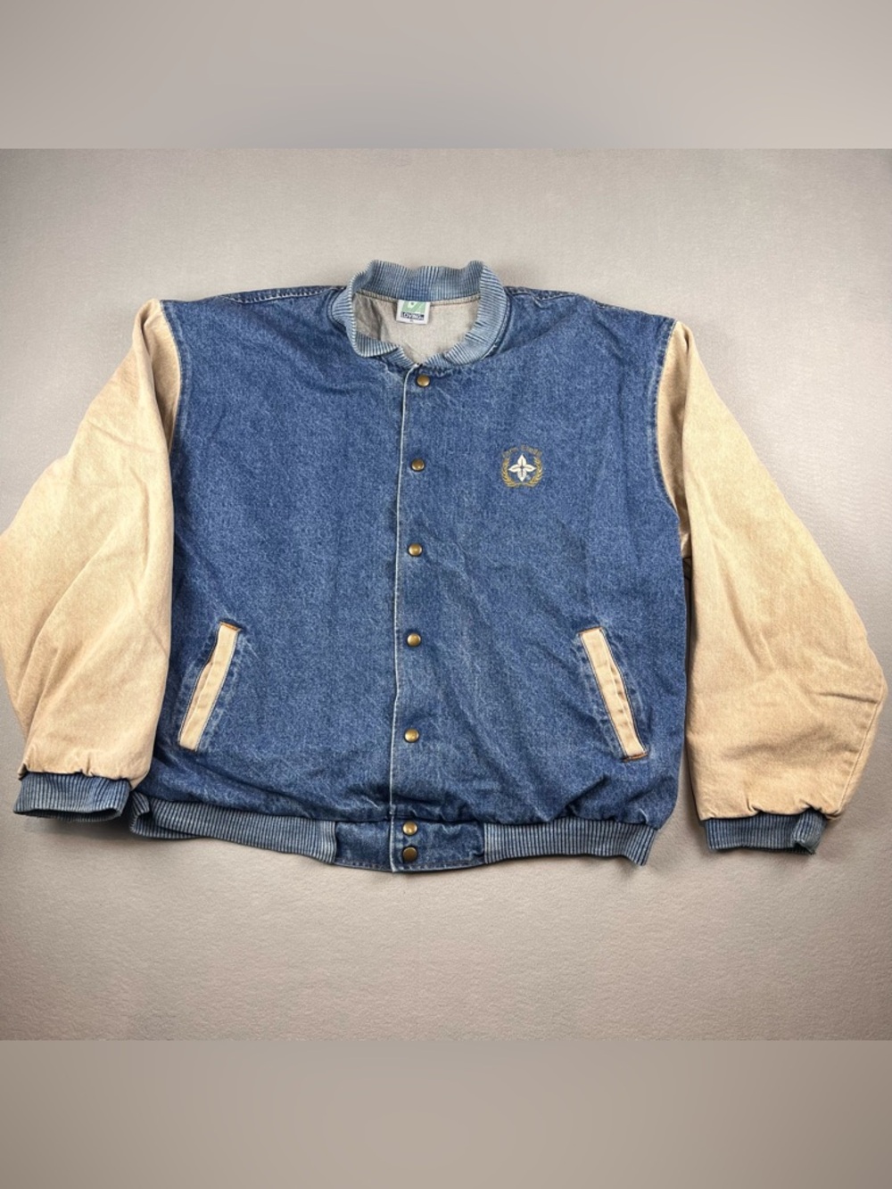 Vintage Men's Two-Tone Denim Bomber Jacket - Blue & Tan 90s
